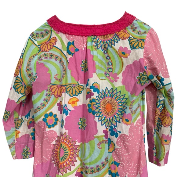 Boden Floral Beaded Neck 3/4 Sleeve Tunic Top Pink Green White Size 6 - Picture 9 of 12